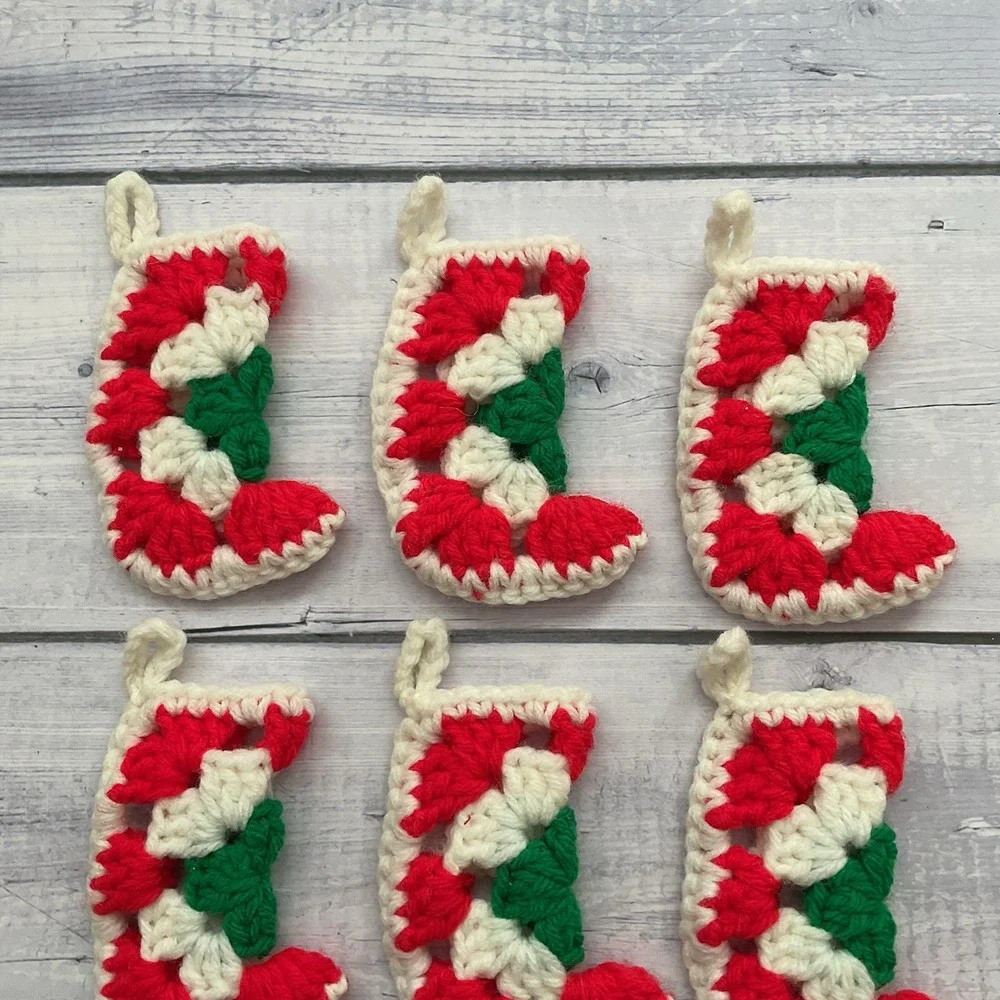 Granny‎ Square Mini Stocking Christmas Ornaments Lot Of 9 Handmade